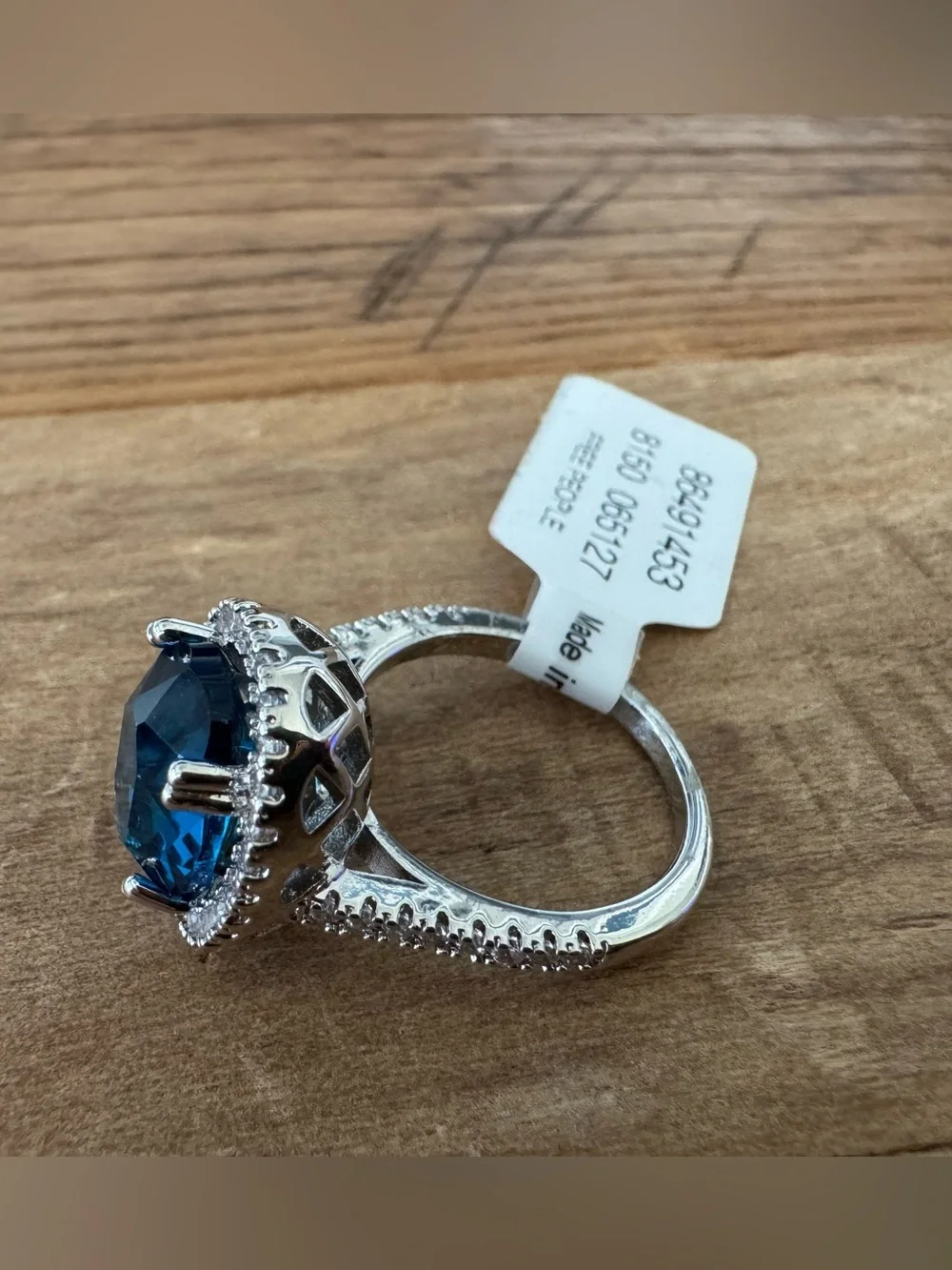 Free People Statement Cocktail Ring | Blue Crystal Halo Ring~ Silver ~ Size 7